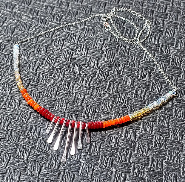 Colier argint opal de foc etiopian charm-uri lant argint gradient degrade nuante minimalist boho chic trendy
