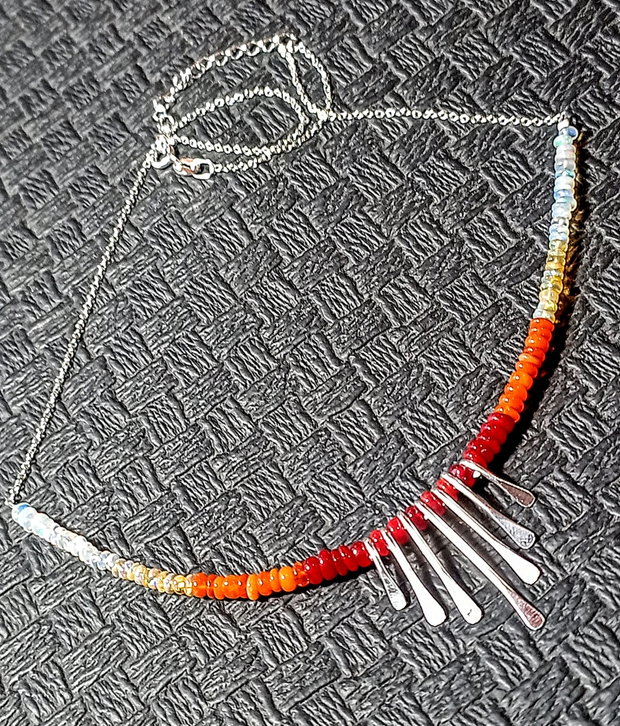 Colier argint opal de foc etiopian charm-uri lant argint gradient degrade nuante minimalist boho chic trendy