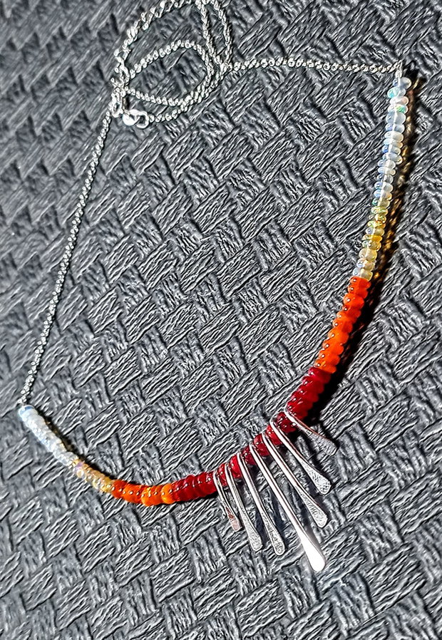 Colier argint opal de foc etiopian charm-uri lant argint gradient degrade nuante minimalist boho chic trendy