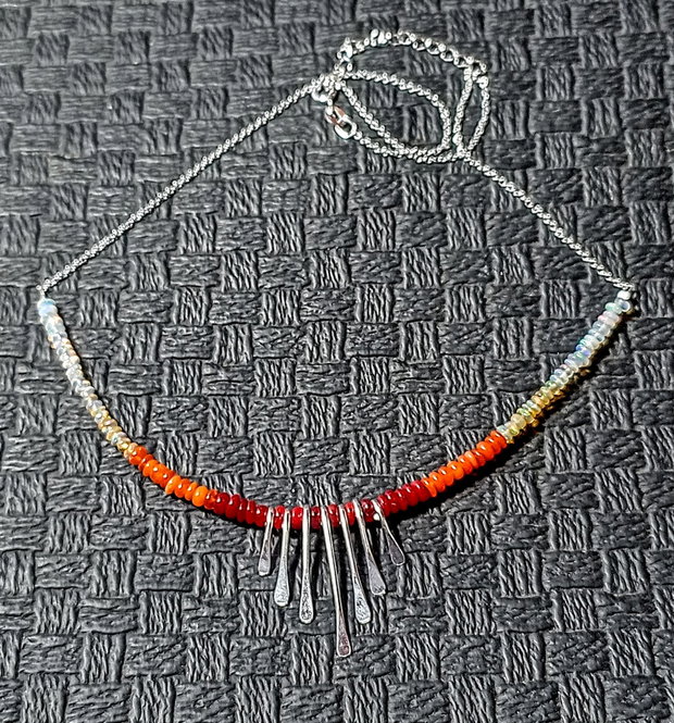 Colier argint opal de foc etiopian charm-uri lant argint gradient degrade nuante minimalist boho chic trendy