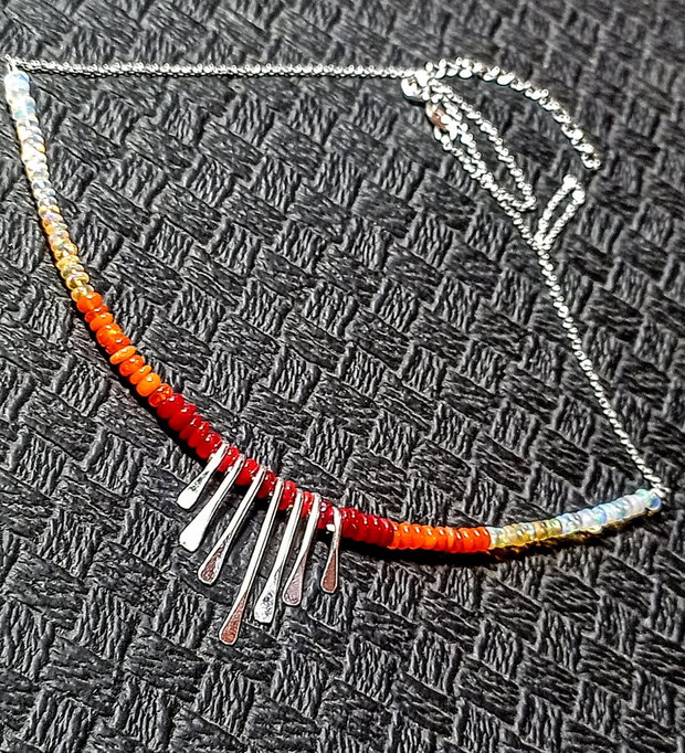 Colier argint opal de foc etiopian charm-uri lant argint gradient degrade nuante minimalist boho chic trendy