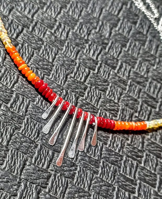 Colier argint opal de foc etiopian charm-uri lant argint gradient degrade nuante minimalist boho chic trendy