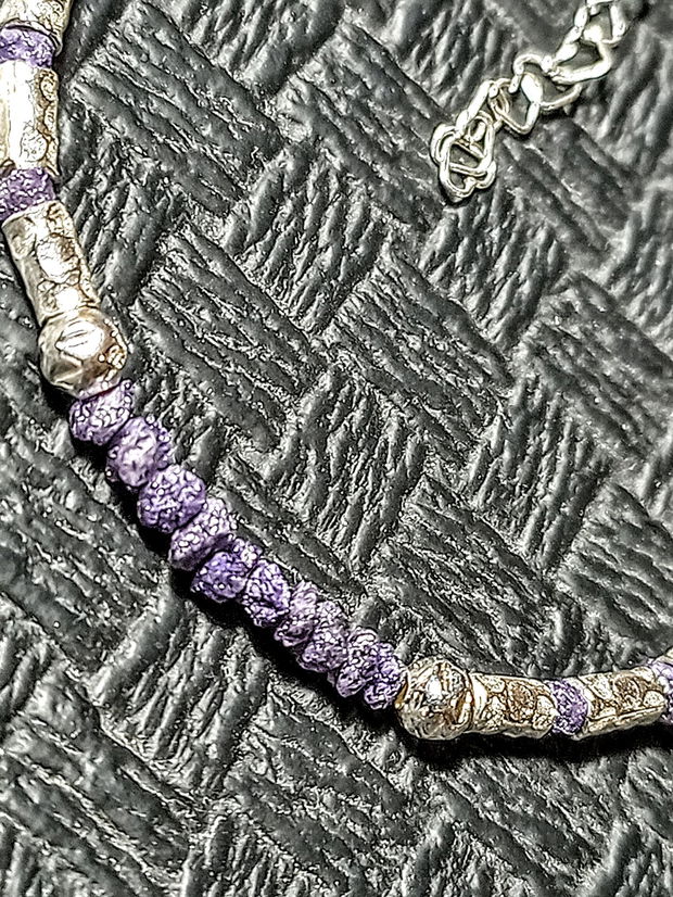 Bratara argint diamant brut violet hammered minimlist boho chic trendy cadou - Transport gratuit