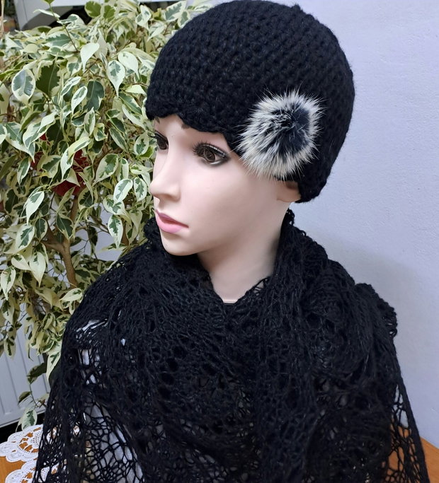 Set negru șal/căciulă