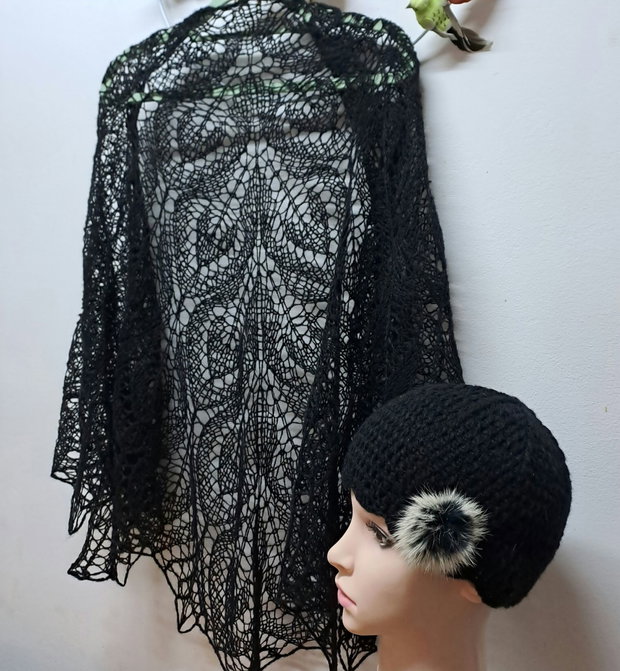 Set negru șal/căciulă