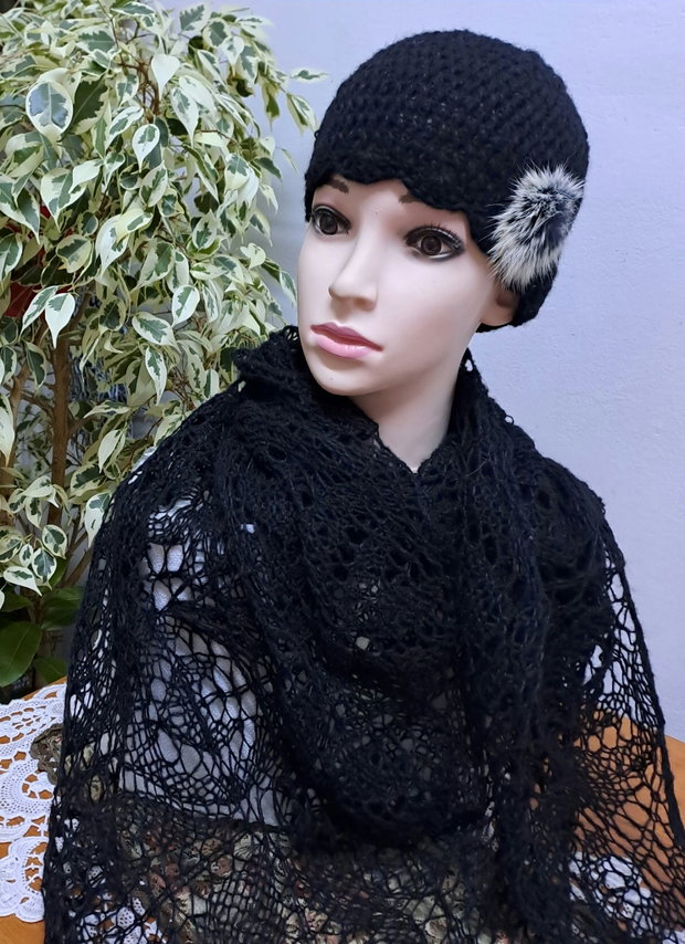 Set negru șal/căciulă