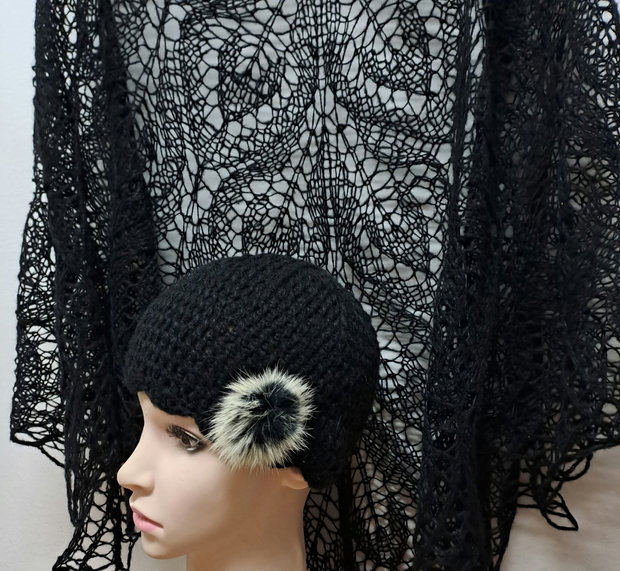 Set negru șal/căciulă