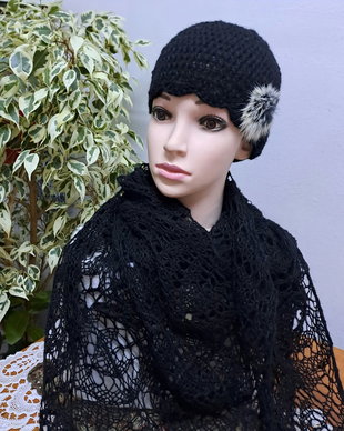 Set negru șal/căciulă