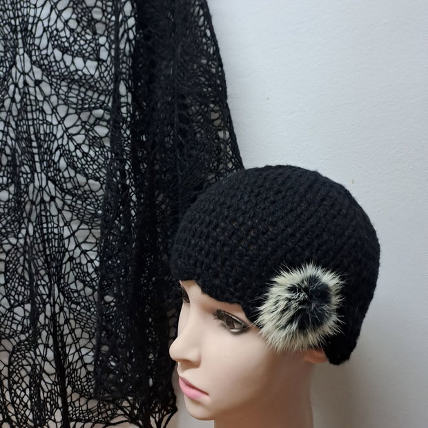Set negru șal/căciulă