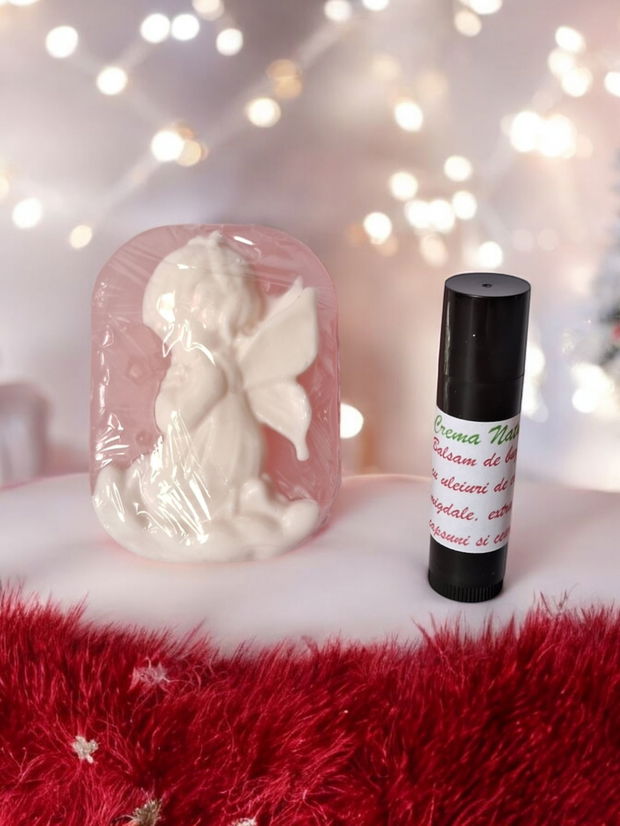 Set cadou Craciun sapun ingeras si balsam de buze natur cu portocala