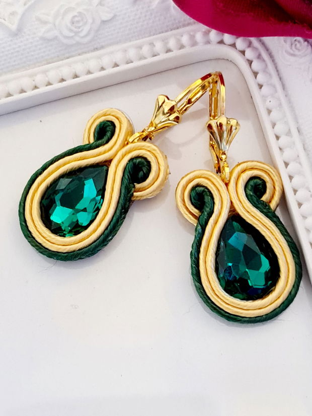 Cercei emerald, Cercei soutache,  Cercei cu cristale