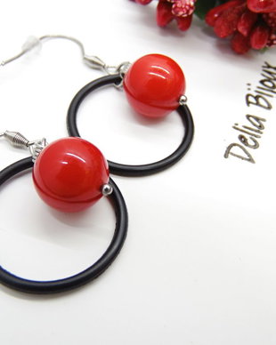 Cercei handmade statement  - Stil Industrial - scoica si cauciuc (cod1114)