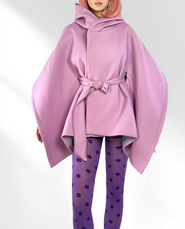 Poncho LAVANDA din lana cu design grafic