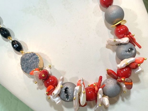 SET ~IT S CHRISTMAS TIME~onix,coral,sidef,perle,agate druzy,inox,zamac,accesorii aurii