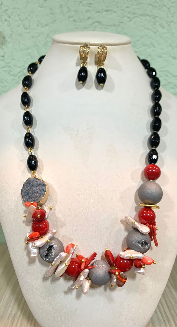 SET ~IT S CHRISTMAS TIME~onix,coral,sidef,perle,agate druzy,inox,zamac,accesorii aurii