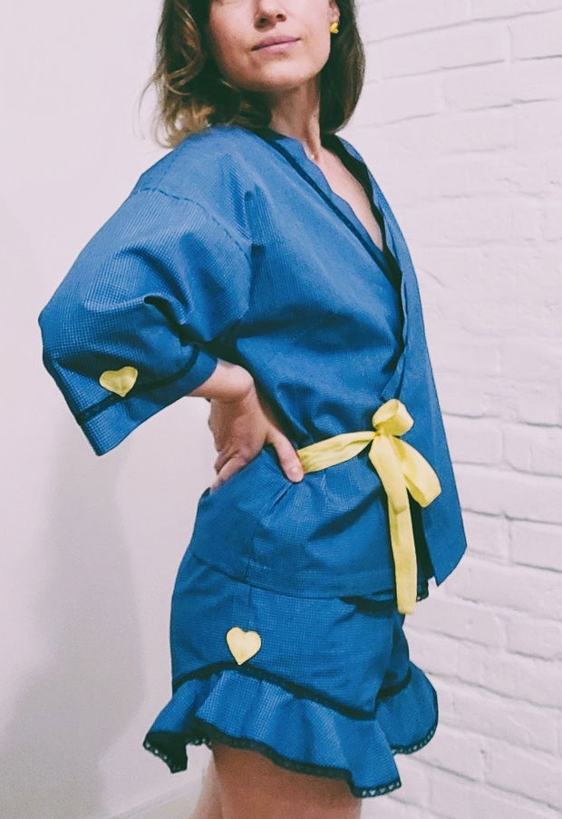 Kimono pijama din bumbac poplin