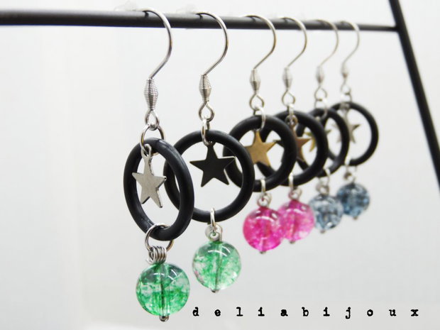Cercei handmade statement - Stil Industrial - margele sticla si cauciuc (cod1116)