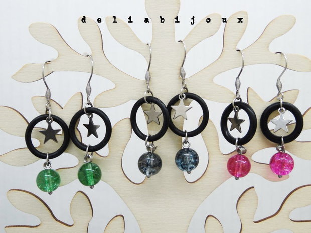 Cercei handmade statement - Stil Industrial - margele sticla si cauciuc (cod1116)