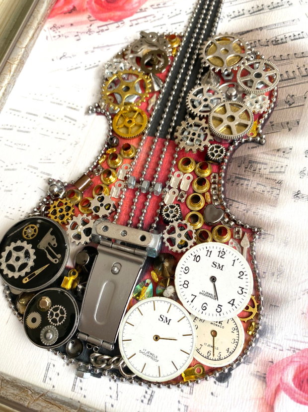 Tablou Vioara cod M 654・Steampunk Art・Industrial Decor Vintage・Simfonie si culori