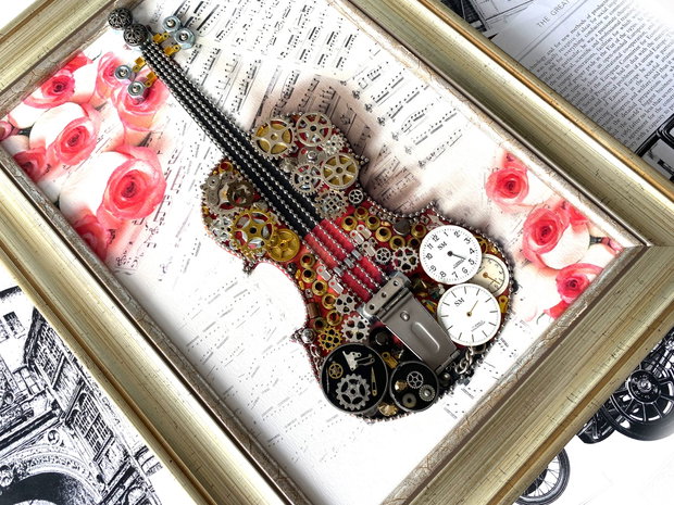 Tablou Vioara cod M 654・Steampunk Art・Industrial Decor Vintage・Simfonie si culori