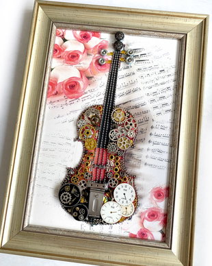 Tablou Vioara cod M 654・Steampunk Art・Industrial Decor Vintage・Simfonie si culori