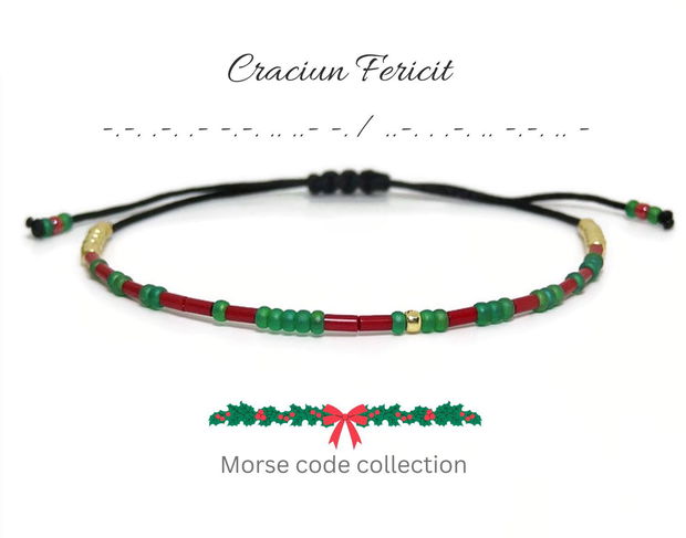Bratara cod morse cu mesaj "Craciun Fericit" / Bratari personalizate