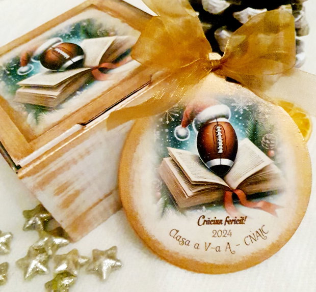 Decoratiune personalizata pentru Craciun, in forma de glob, materii scolare, cadou profesori Craciun