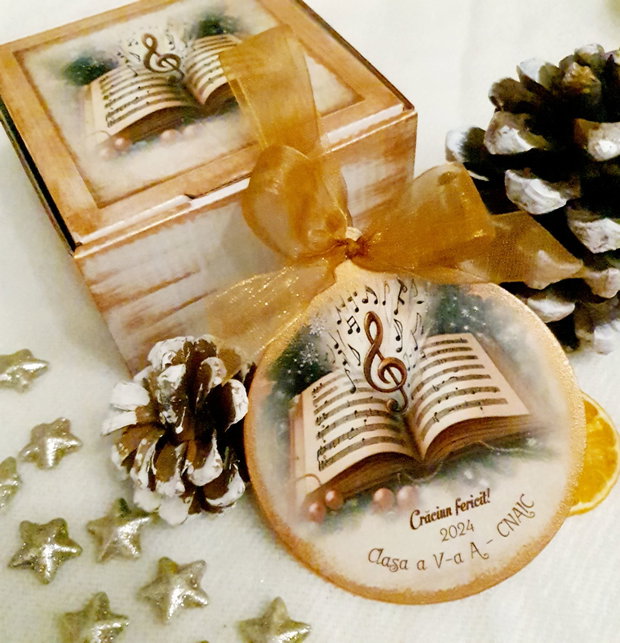 Decoratiune personalizata pentru Craciun, in forma de glob, materii scolare, cadou profesori Craciun