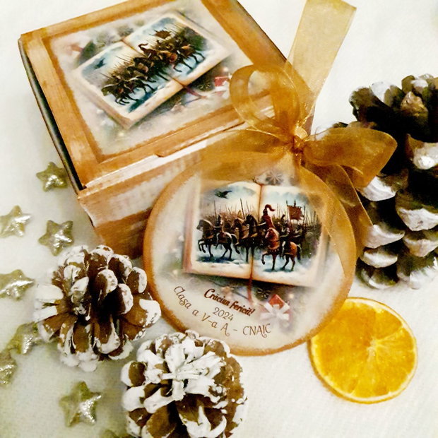 Decoratiune personalizata pentru Craciun, in forma de glob, materii scolare, cadou profesori Craciun