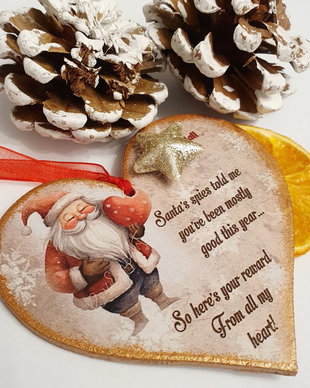 Decoratiune personalizata pentru Craciun, in forma de inima, mesaj funny, engleza, cadou prieteni, colegi, secret santa