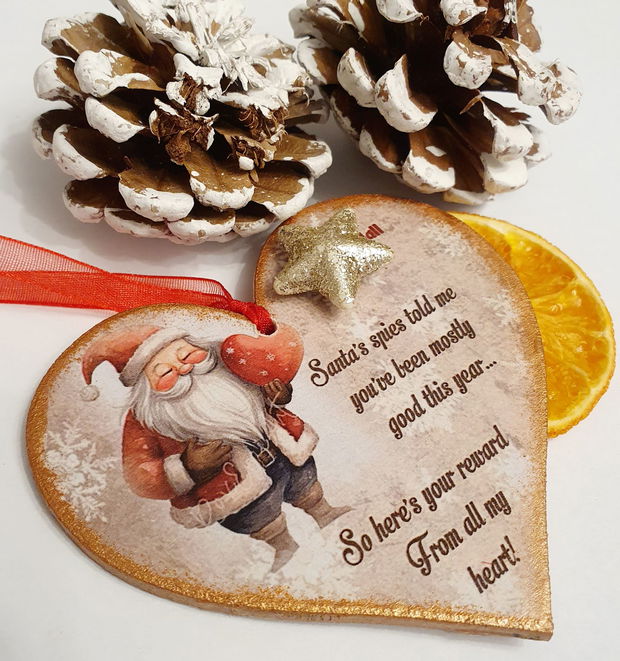 Decoratiune personalizata pentru Craciun, in forma de inima, mesaj funny, engleza, cadou prieteni, colegi, secret santa