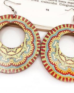 Cercei mari, cercei casual, cercei lemn. Cercei mandala