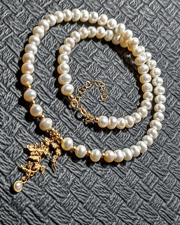 Colier vermeil perle naturale de cultura charm ramura frunze vermeil charm perla naturala vermeil argint placat cu aur victorian trendy - Transport gratuit