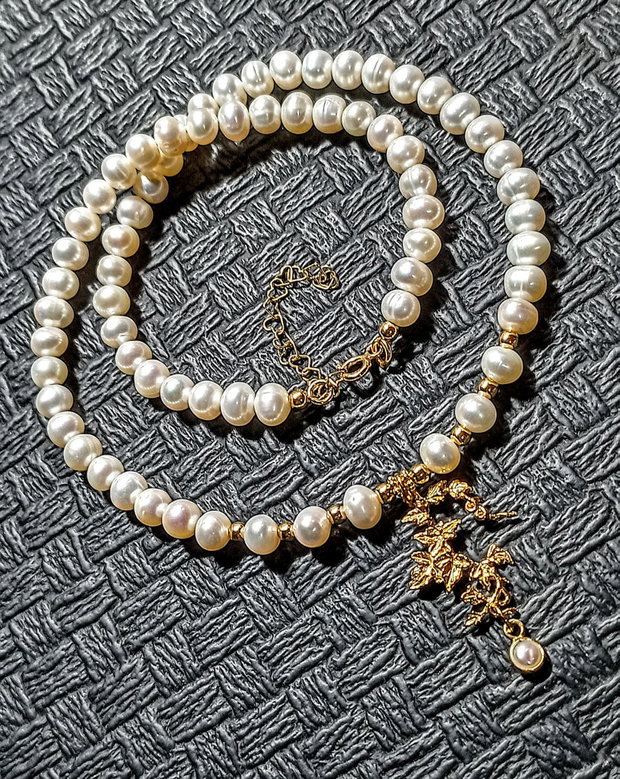 Colier vermeil perle naturale de cultura charm ramura frunze vermeil charm perla naturala vermeil argint placat cu aur victorian trendy - Transport gratuit