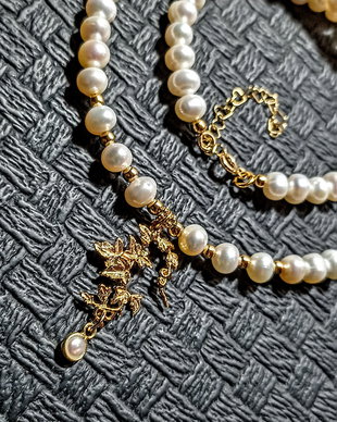 Colier vermeil perle naturale de cultura charm ramura frunze vermeil charm perla naturala vermeil argint placat cu aur victorian trendy - Transport gratuit