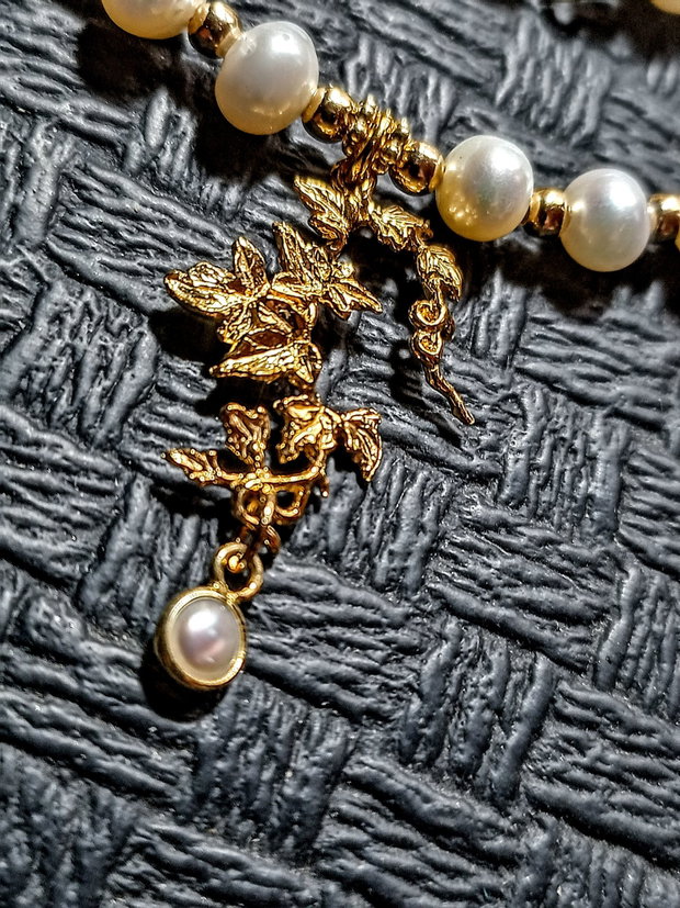 Colier vermeil perle naturale de cultura charm ramura frunze vermeil charm perla naturala vermeil argint placat cu aur victorian trendy - Transport gratuit