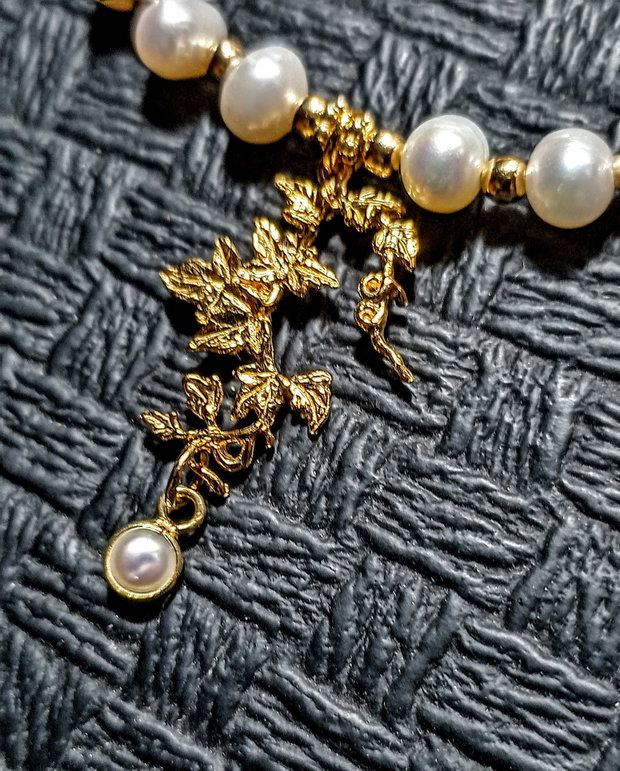 Colier vermeil perle naturale de cultura charm ramura frunze vermeil charm perla naturala vermeil argint placat cu aur victorian trendy - Transport gratuit