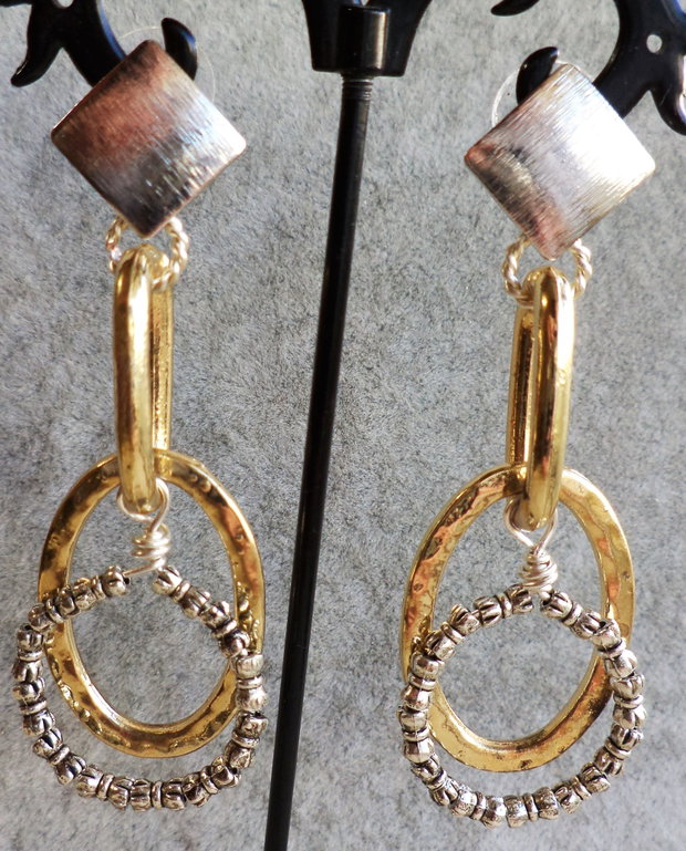 Cercei handmade supradimensionati din lant si zale din sarma si distantiere din aliaj tibetan
