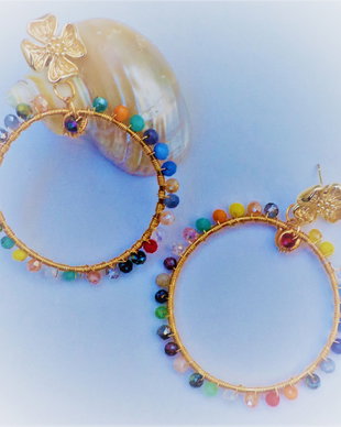Cercei handmade supradimensionati cu cristale fatetate colorate