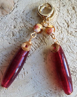 Cercei handmade din sarma si margele lampwork