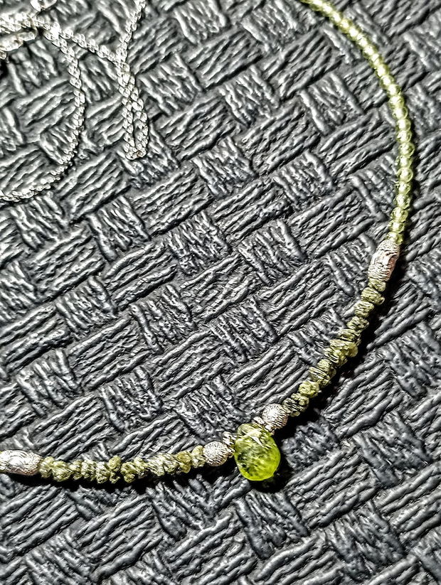 Colier argint diamant brut verde peridot brioleta lant argint minimalist boho chic trendy - Transport gratuit