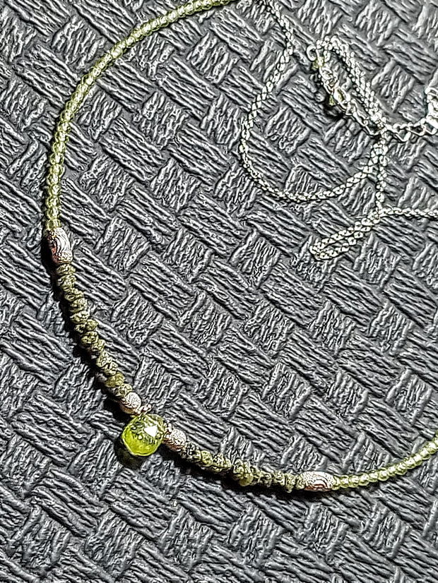 Colier argint diamant brut verde peridot brioleta lant argint minimalist boho chic trendy - Transport gratuit