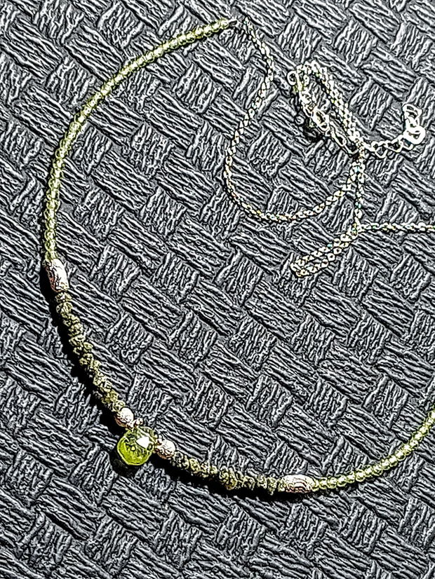 Colier argint diamant brut verde peridot brioleta lant argint minimalist boho chic trendy - Transport gratuit