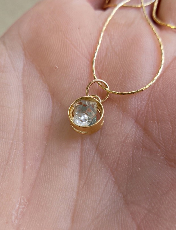 Colier argint aurit, cuarț herkimer diamond și turmalina Paraiba