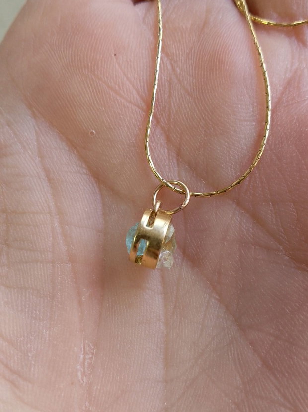 Colier argint aurit, cuarț herkimer diamond și turmalina Paraiba