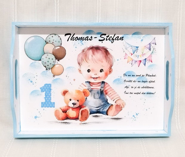 Tavita personalizata, baietelul cu ursulet