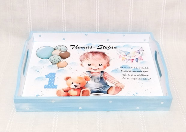 Tavita personalizata, baietelul cu ursulet