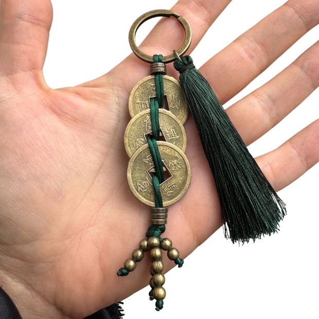 Breloc - amuleta Feng Shui pentru noroc - 3 monede mari