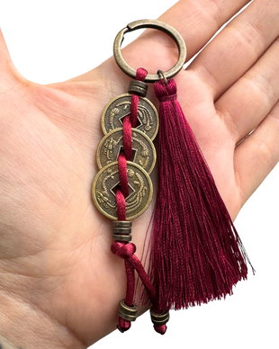 Breloc - amuleta Feng Shui pentru noroc - 3 monede medii