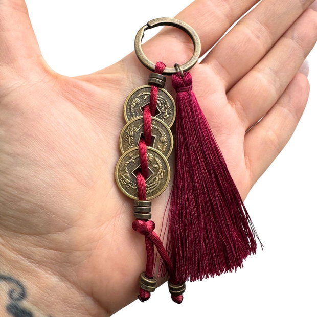 Breloc - amuleta Feng Shui pentru noroc - 3 monede medii